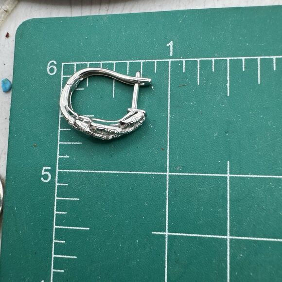 Sterling Silver Diamond Twisted Half Hoop Earrings - Picture 9 of 15